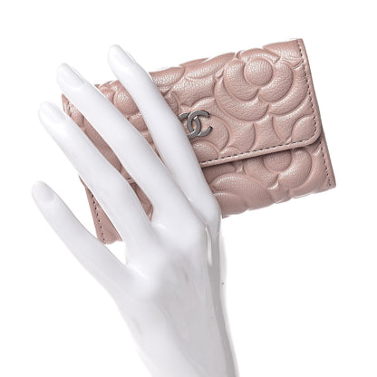 Chanel Goatskin Camellia Embossed Card Holder Wallet Light Pink 2 of 9