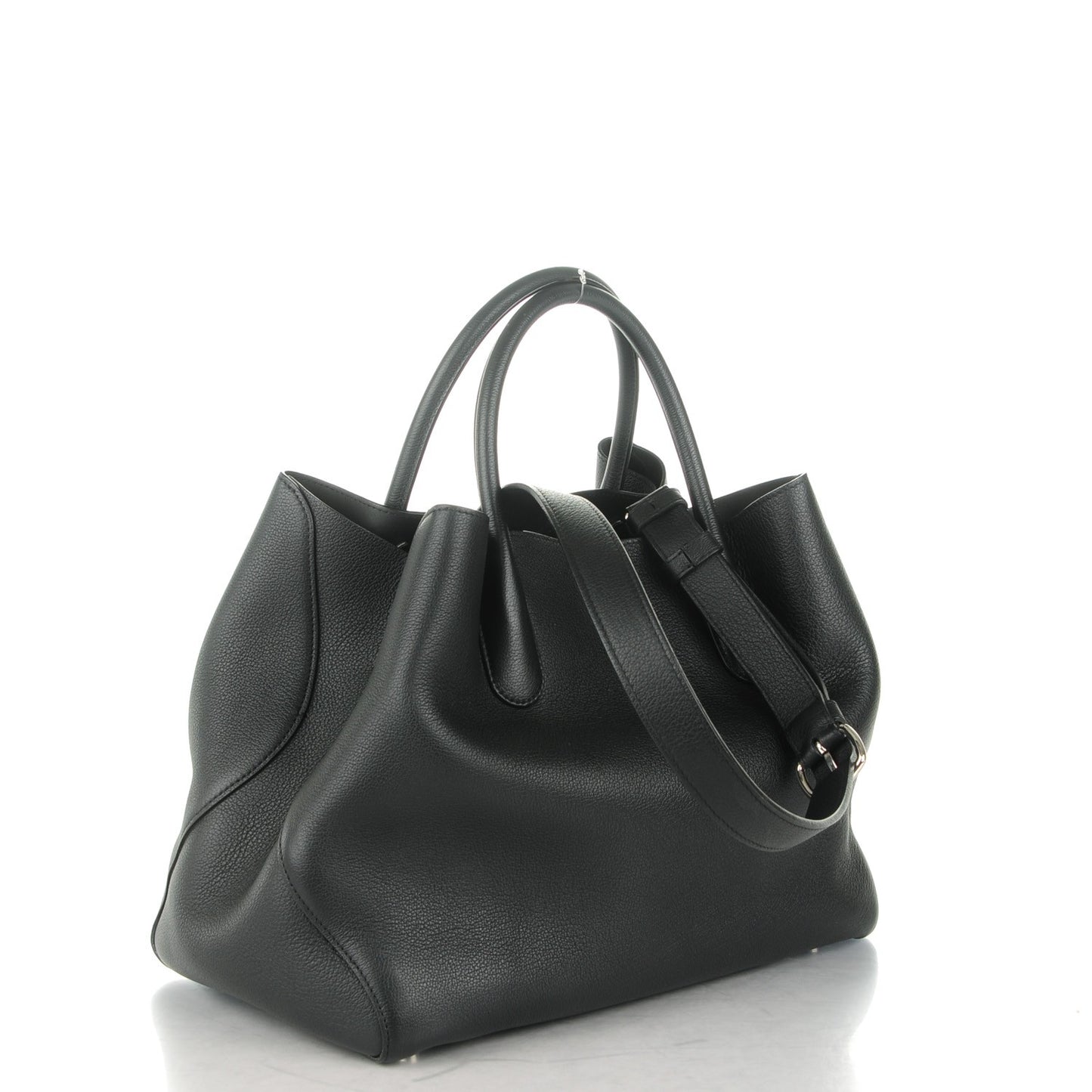 Supple Grained Calfskin Large Open Bar Tote Black