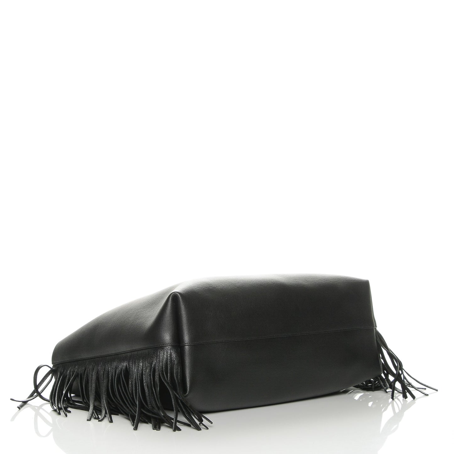 Calfskin Large Fringe Shopping Tote Black
