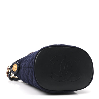 Chanel Wool Lambskin Quilted Paris Hamburg Charms Bucket Bag Dark Navy 4 of 10