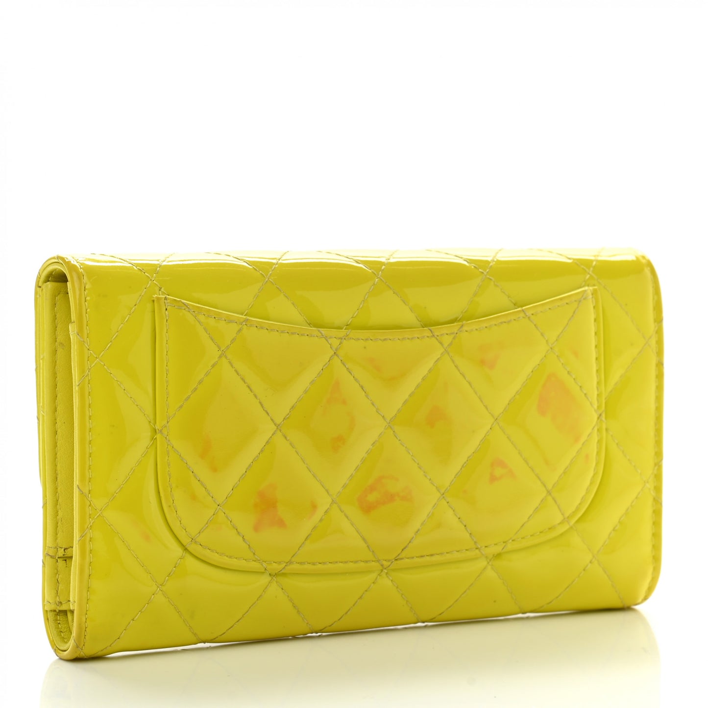 Patent Quilted Large Gusset Flap Wallet Yellow