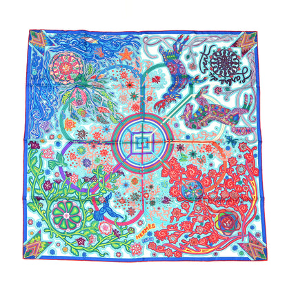 Hermes Silk Le Arbre Du Vent Scarf 90 Turquoise Vert Rose 1 of 4