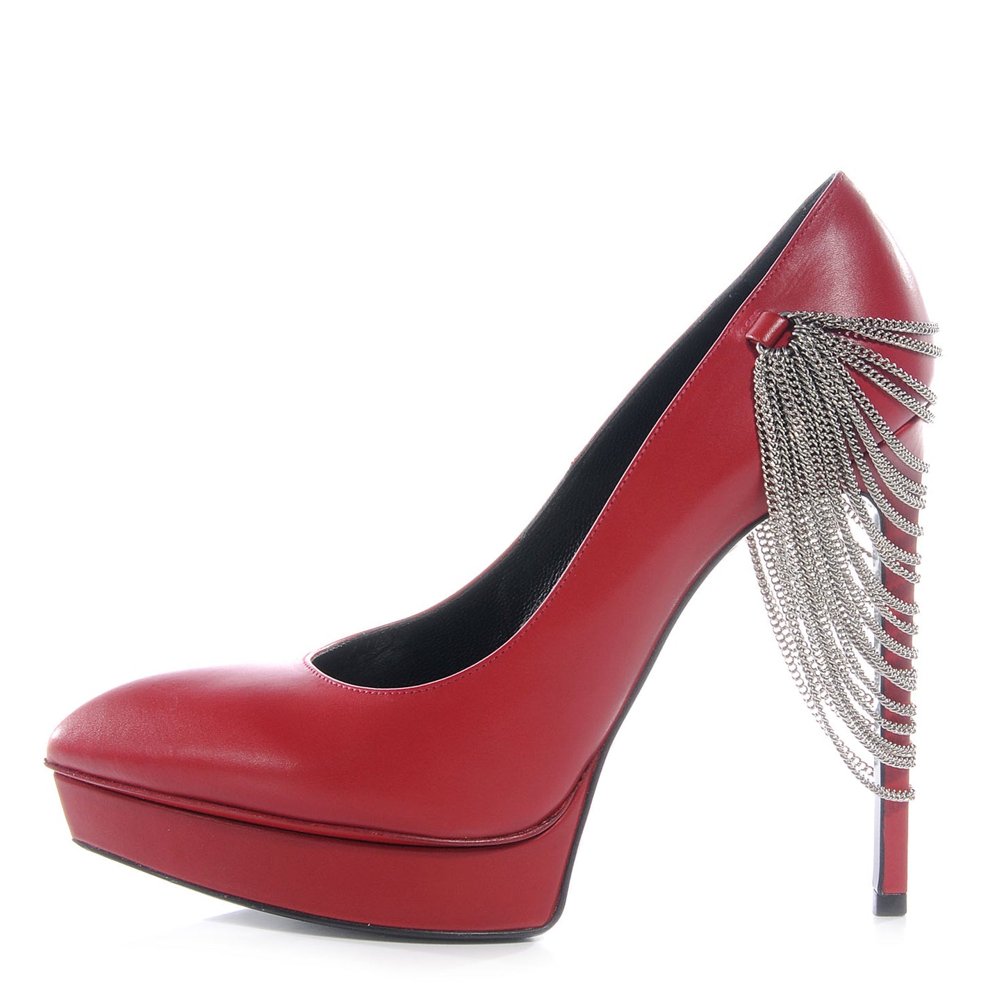 Leather Janis Chain Heel Pointed Pump 38.5 Red