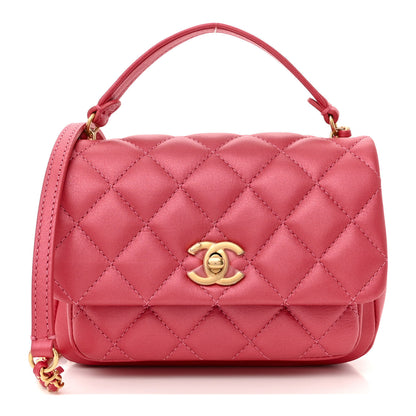 Chanel Metallic Calfskin Quilted Top Handle Flap Dark Pink 1 of 10