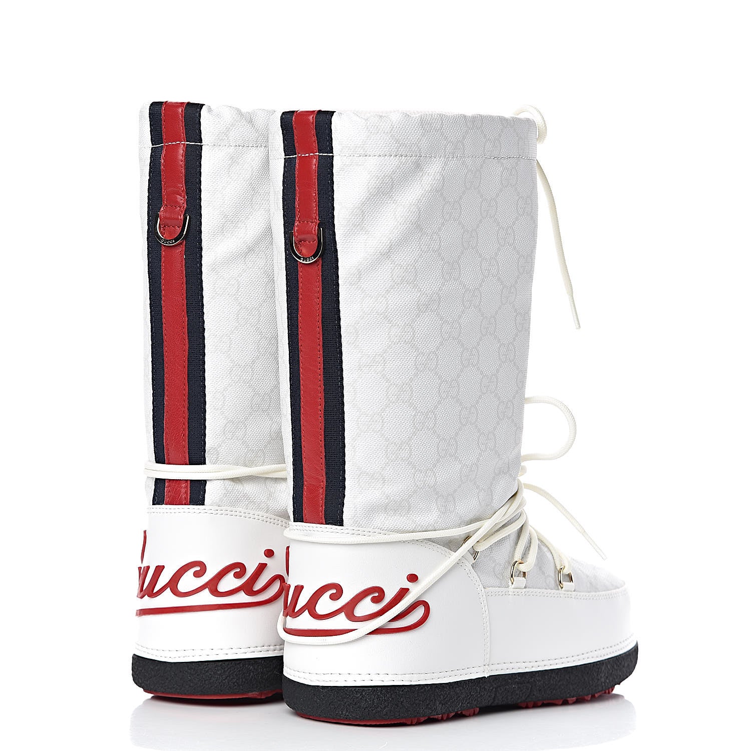 Gucci Monogram GG Lace Up Snow Boots 37 White 4 of 10