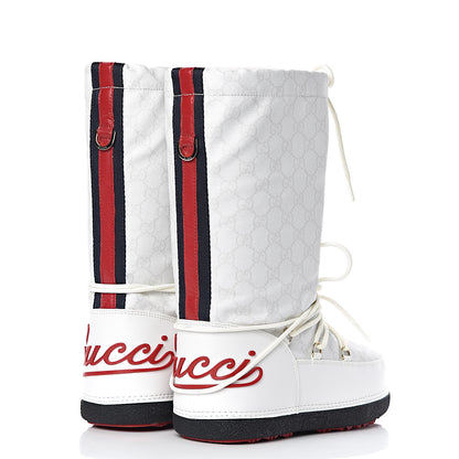 Gucci Monogram GG Lace Up Snow Boots 37 White 4 of 10