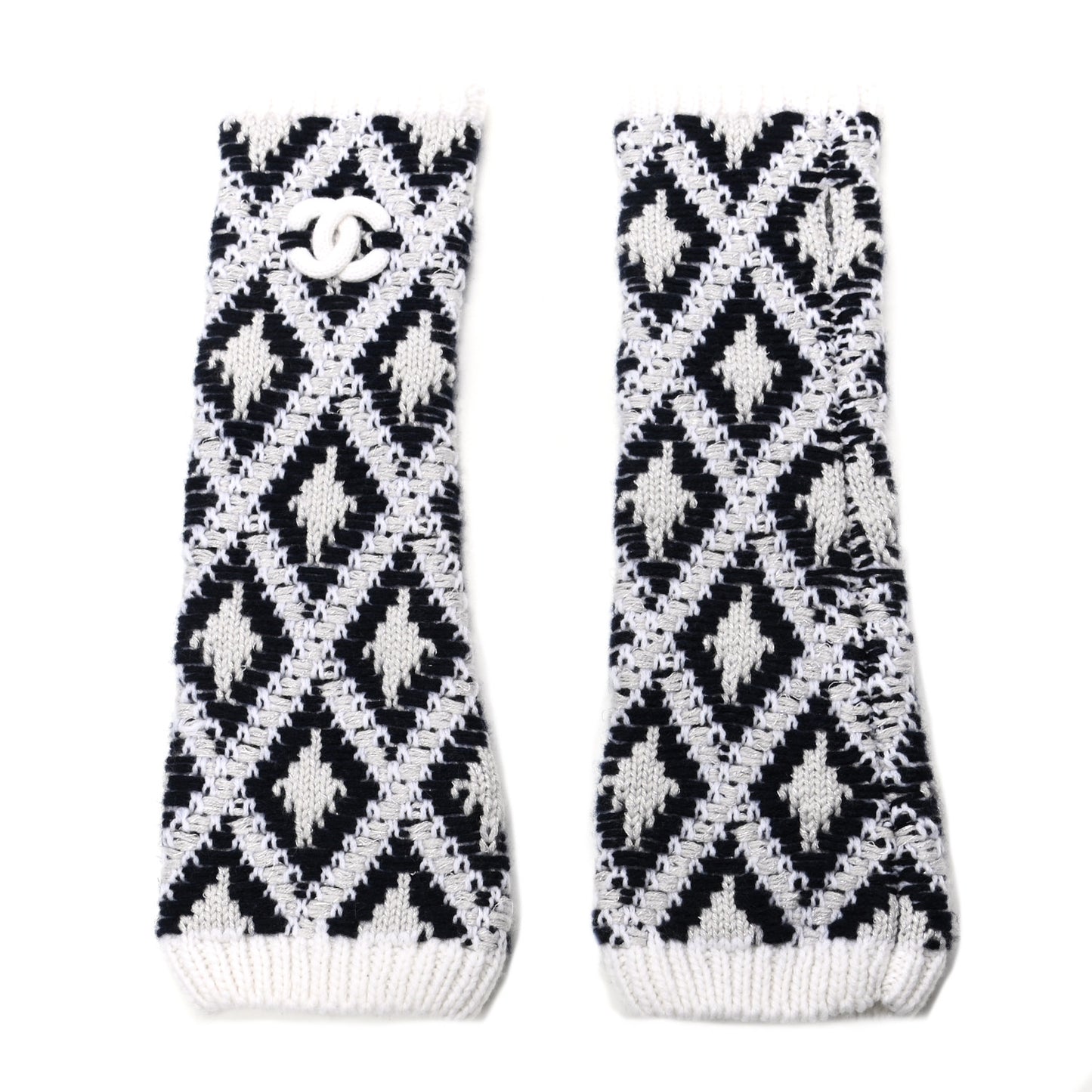 Cashmere Blend CC Fingerless Gloves Beige White Black