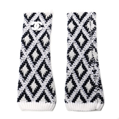 Chanel Cashmere Blend CC Fingerless Gloves Beige White Black 1 of 6