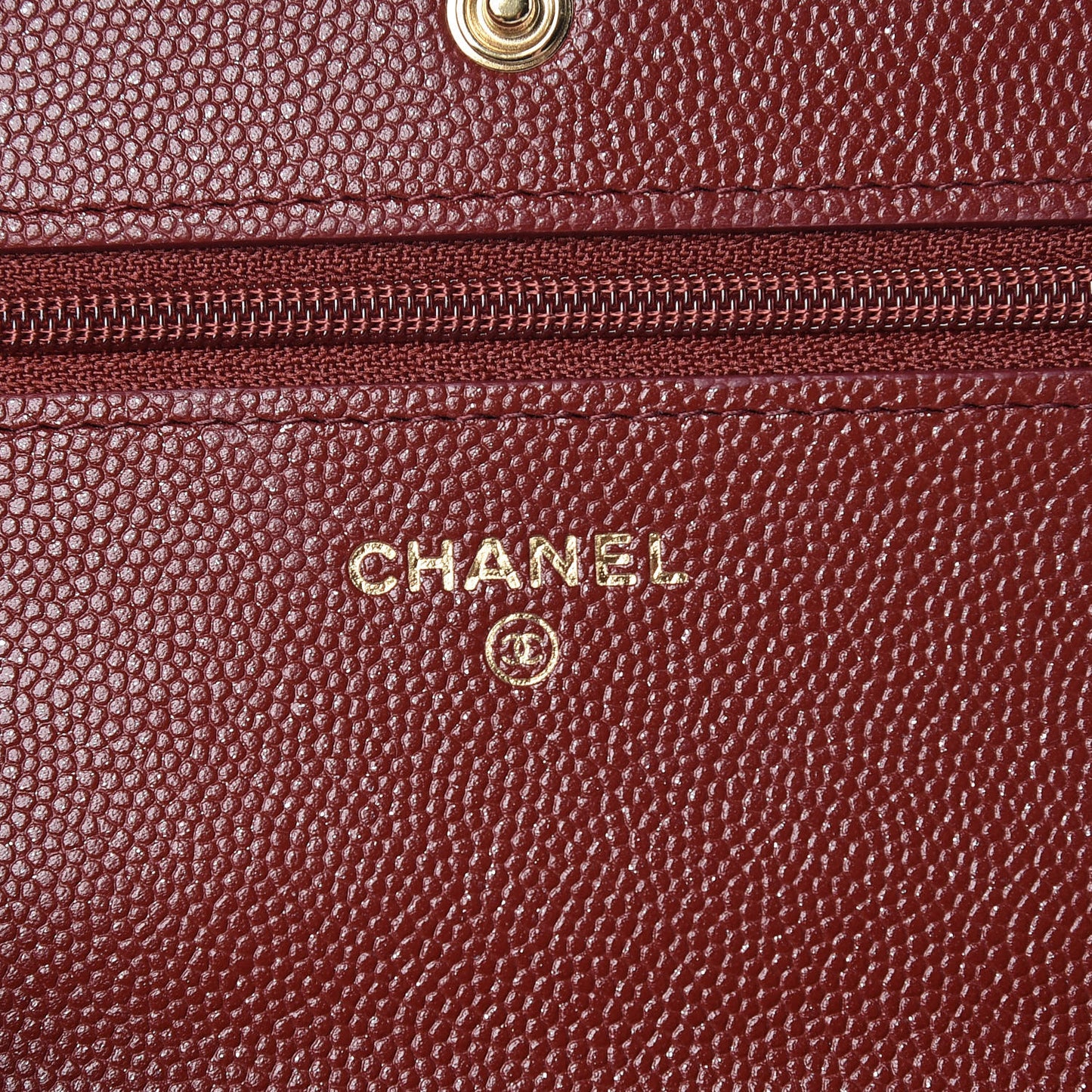 Metallic Caviar Quilted Wallet On Chain WOC Red