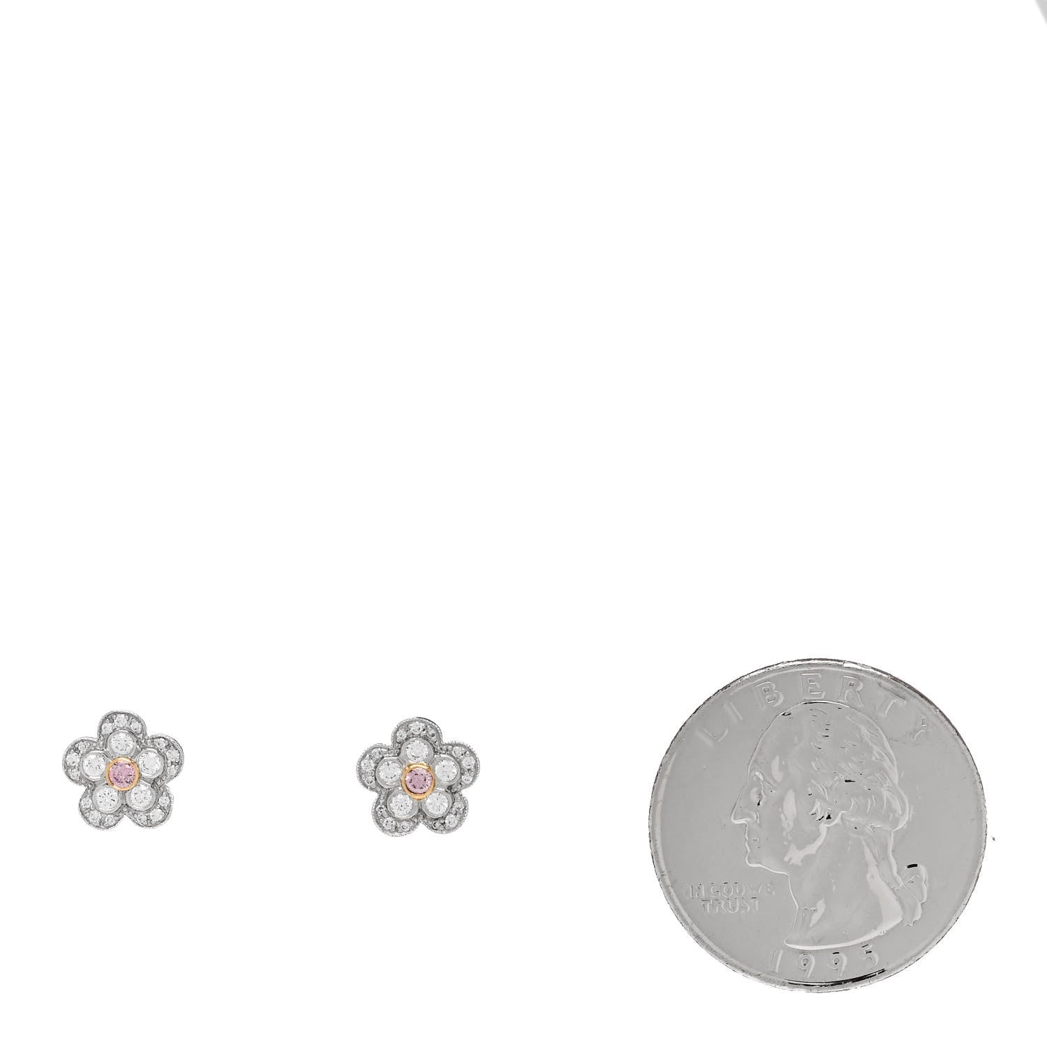 Tiffany Platinum 18K Rose Gold Pink Diamond Enchant Flower Earrings 2 of 6