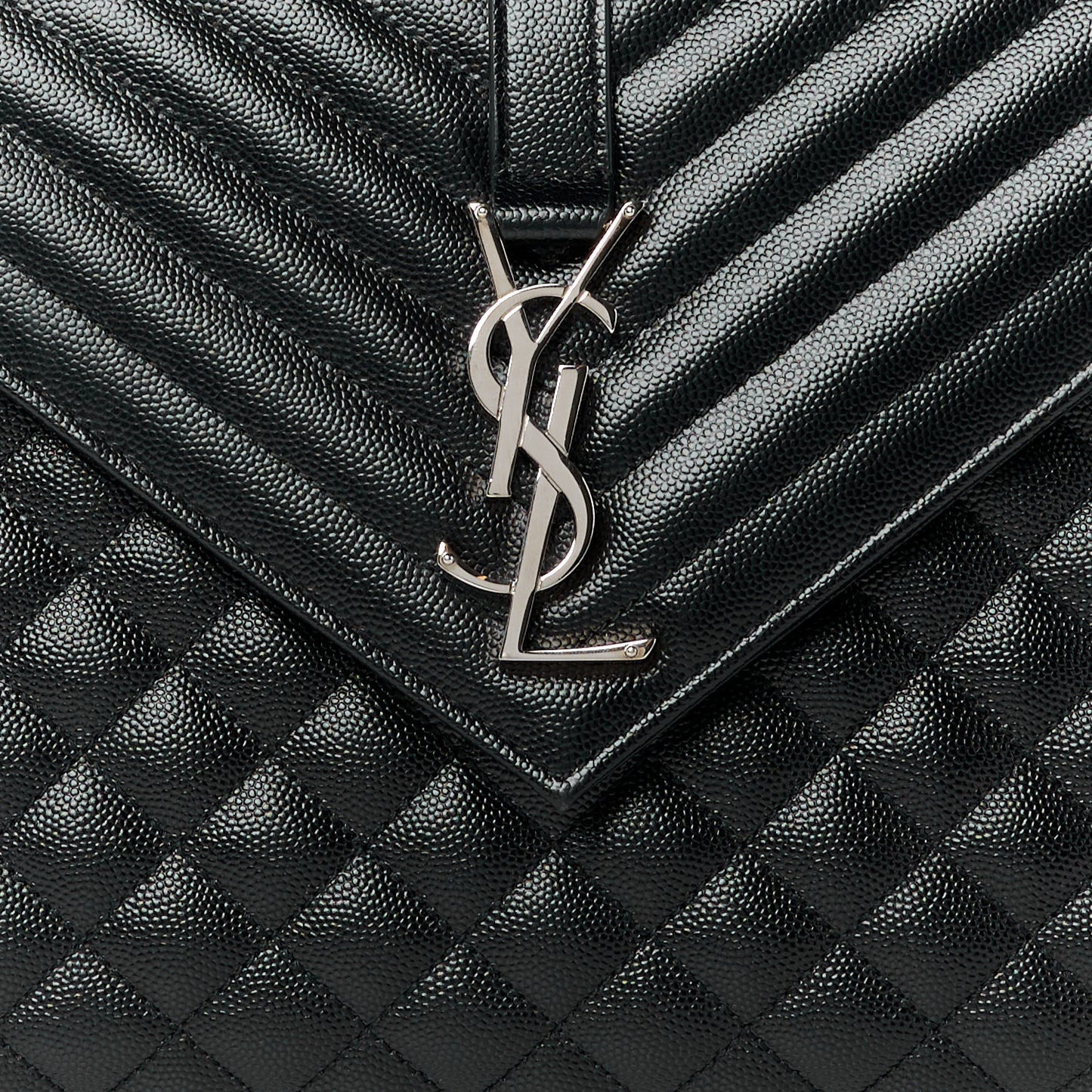 Grain De Poudre Textured Mixed Matelasse Large Triquilt Monogram Satchel Black