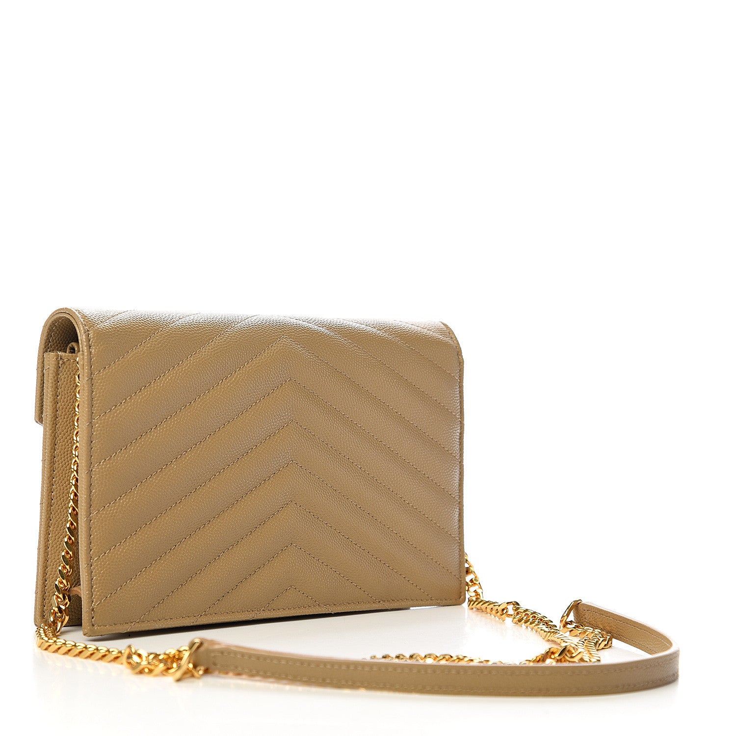 Saint Laurent Grain De Poudre Matelasse Chevron Monogram Envelope Chain Wallet Nude Powder 2 of 10