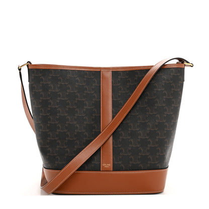 Celine Triomphe Canvas Calfskin Medium Bucket Bag Tan 1 of 12