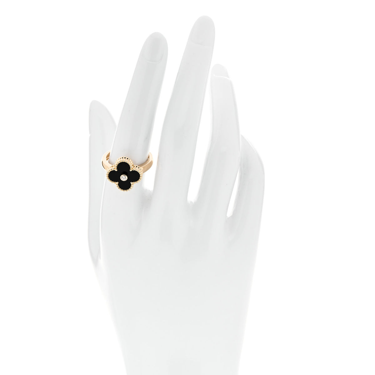 Van Cleef & Arpels 18K Yellow Gold Diamond Black Onyx Vintage Alhambra Ring 55 7.25 2 of 6