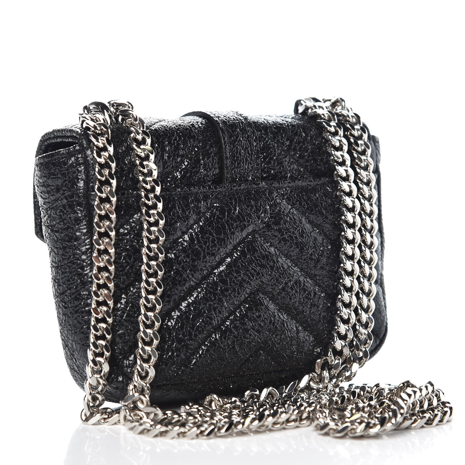 Saint Laurent Metallic Crackled Calfskin Chevron Monogram Micro Crossbody Bag Black 3 of 6