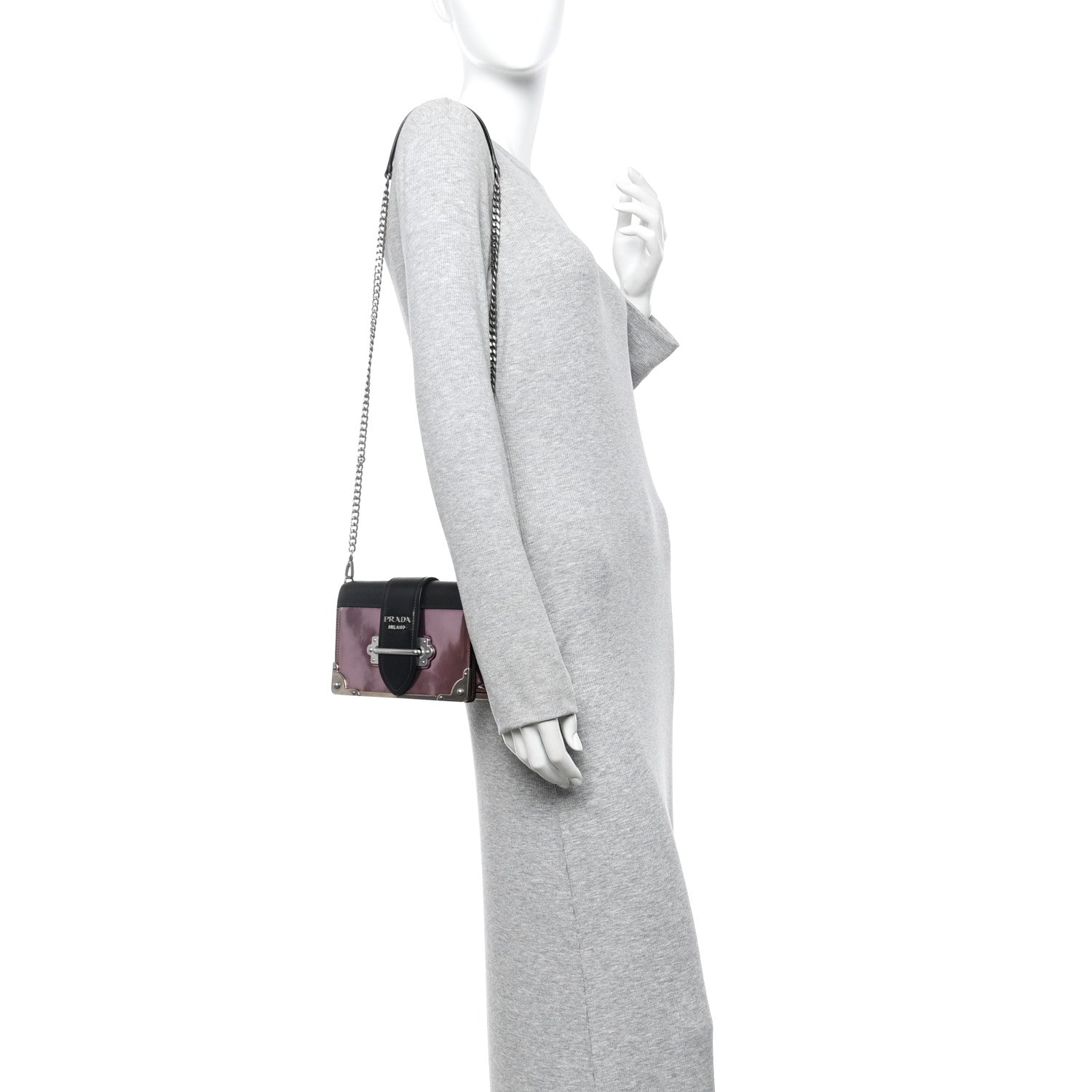 Prada Metallic Vitello Saffiano Cahier Bag Ibisco Black 2 of 13