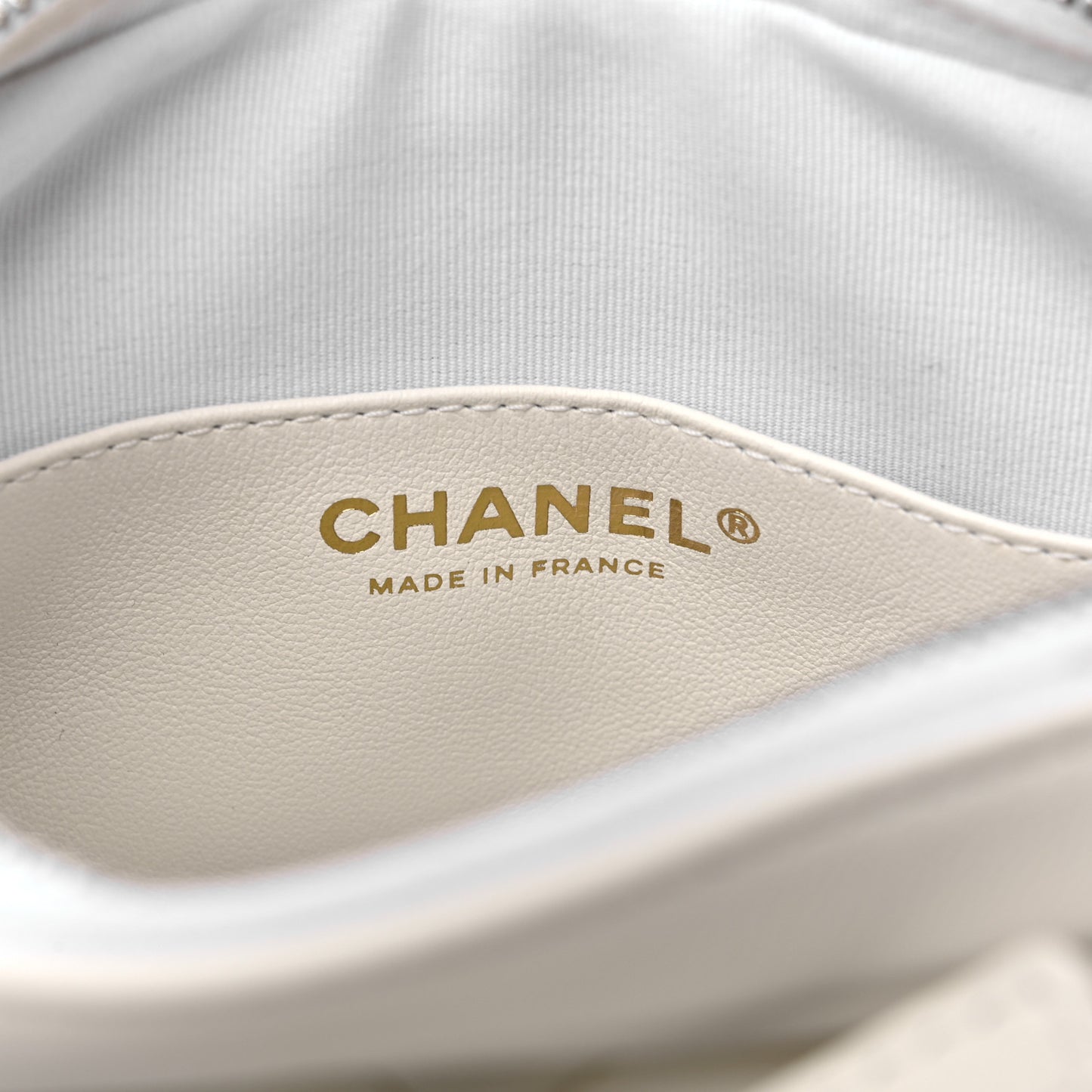 Calfskin Quilted Small Camera Case White