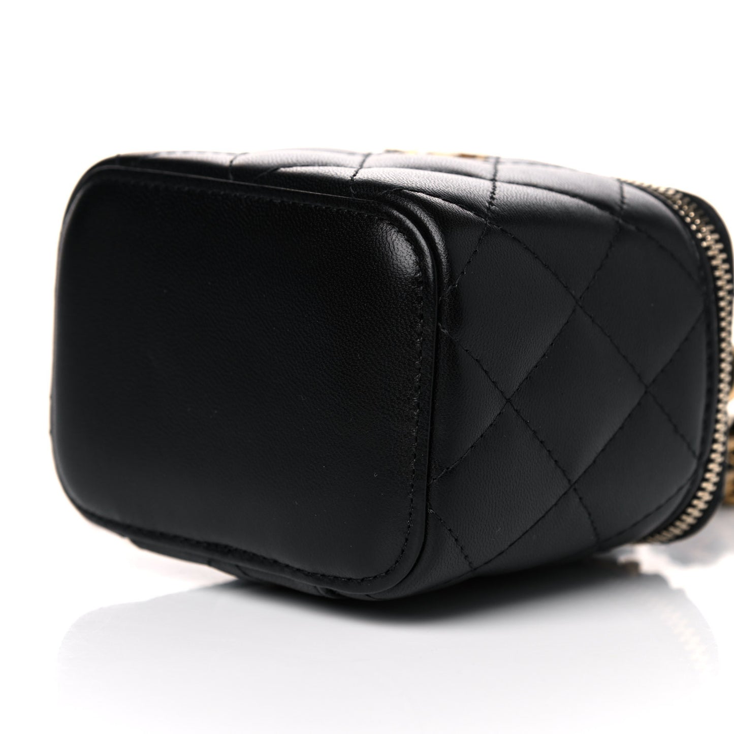 Lambskin Quilted Top Handle Mini Vanity Case With Chain Black