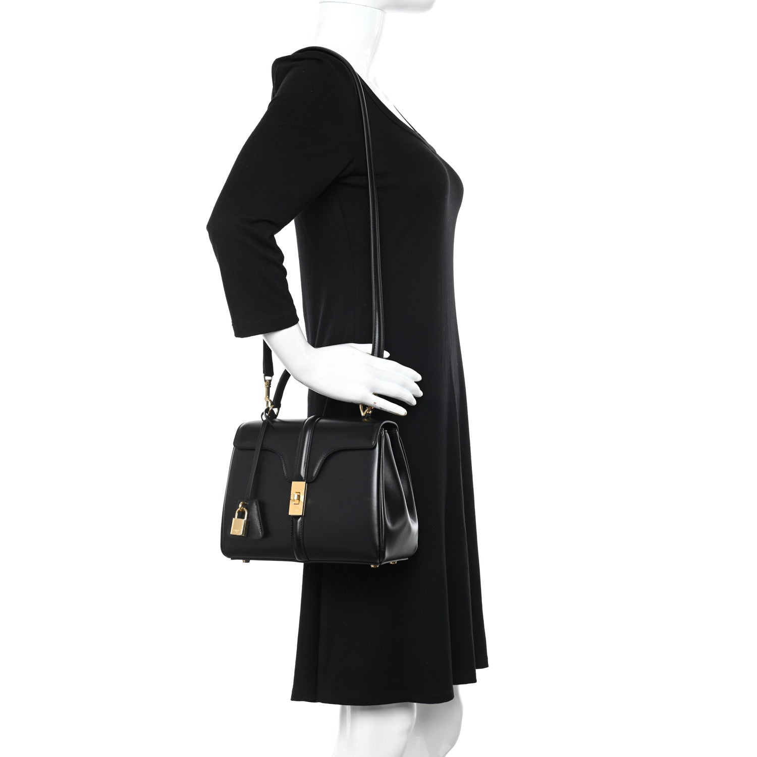 Celine Satinated Calfskin Small 16 Top Handle Bag Black 2 of 11