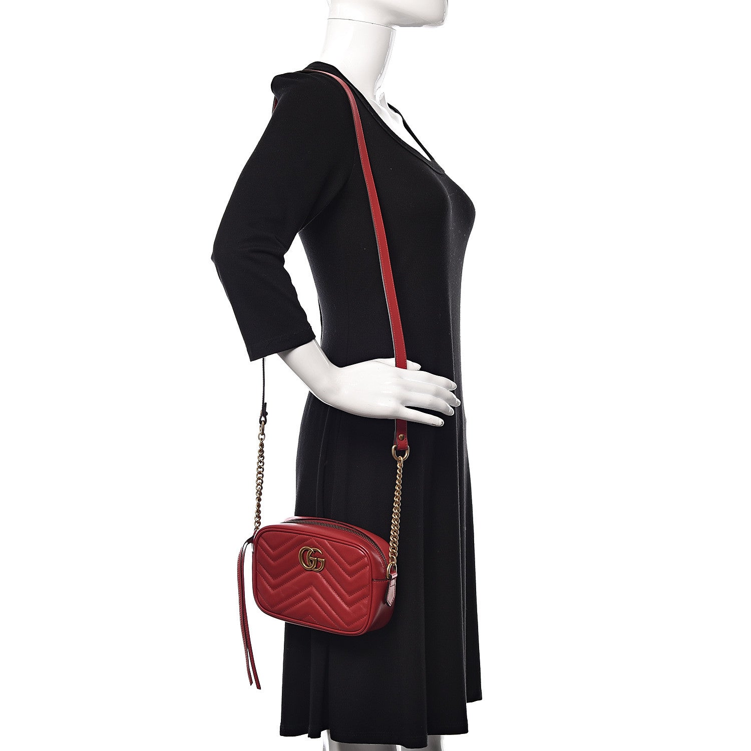 Gucci Calfskin Matelasse Mini GG Marmont Chain Shoulder Bag Hibiscus Red 2 of 10