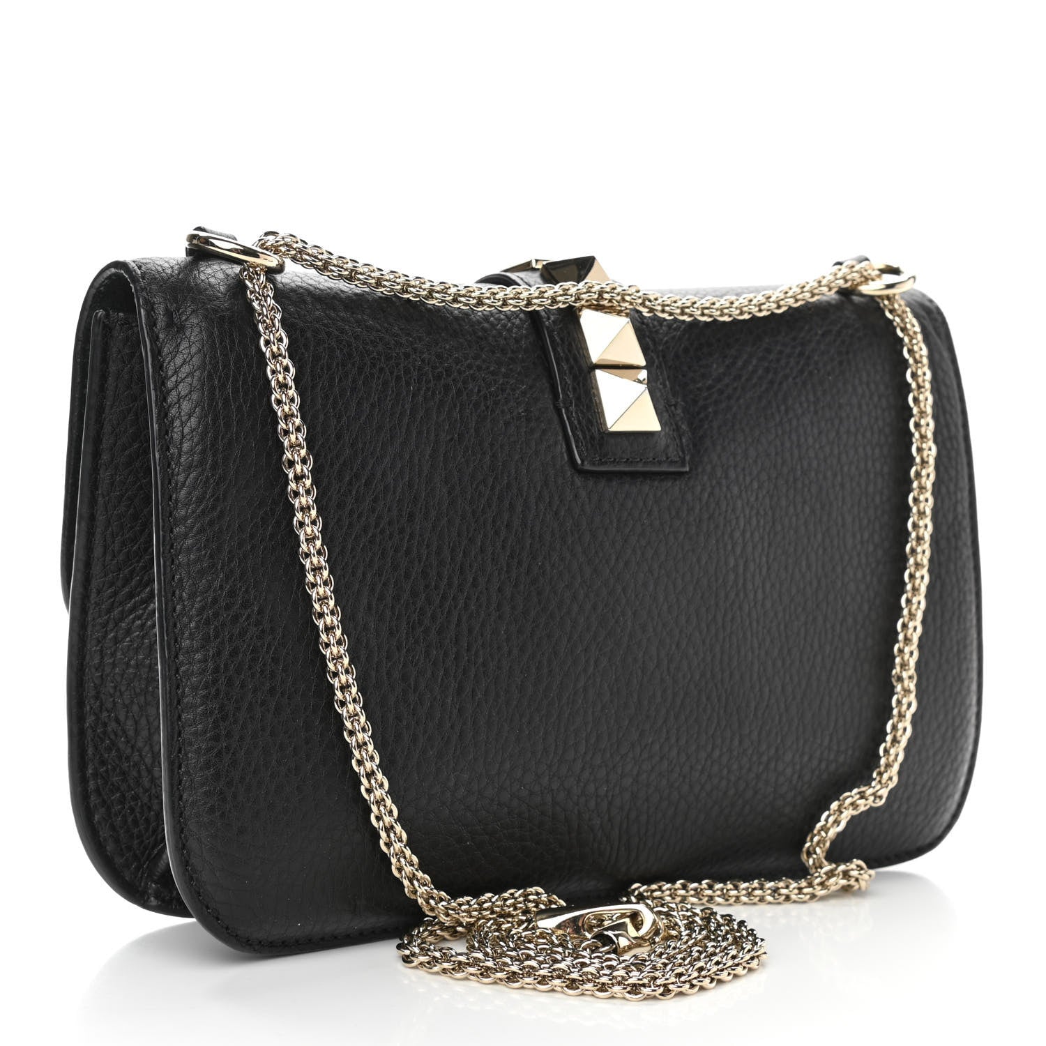 Valentino Garavani Pebbled Calfskin Medium Glam Lock Rockstud Flap Black 3 of 10