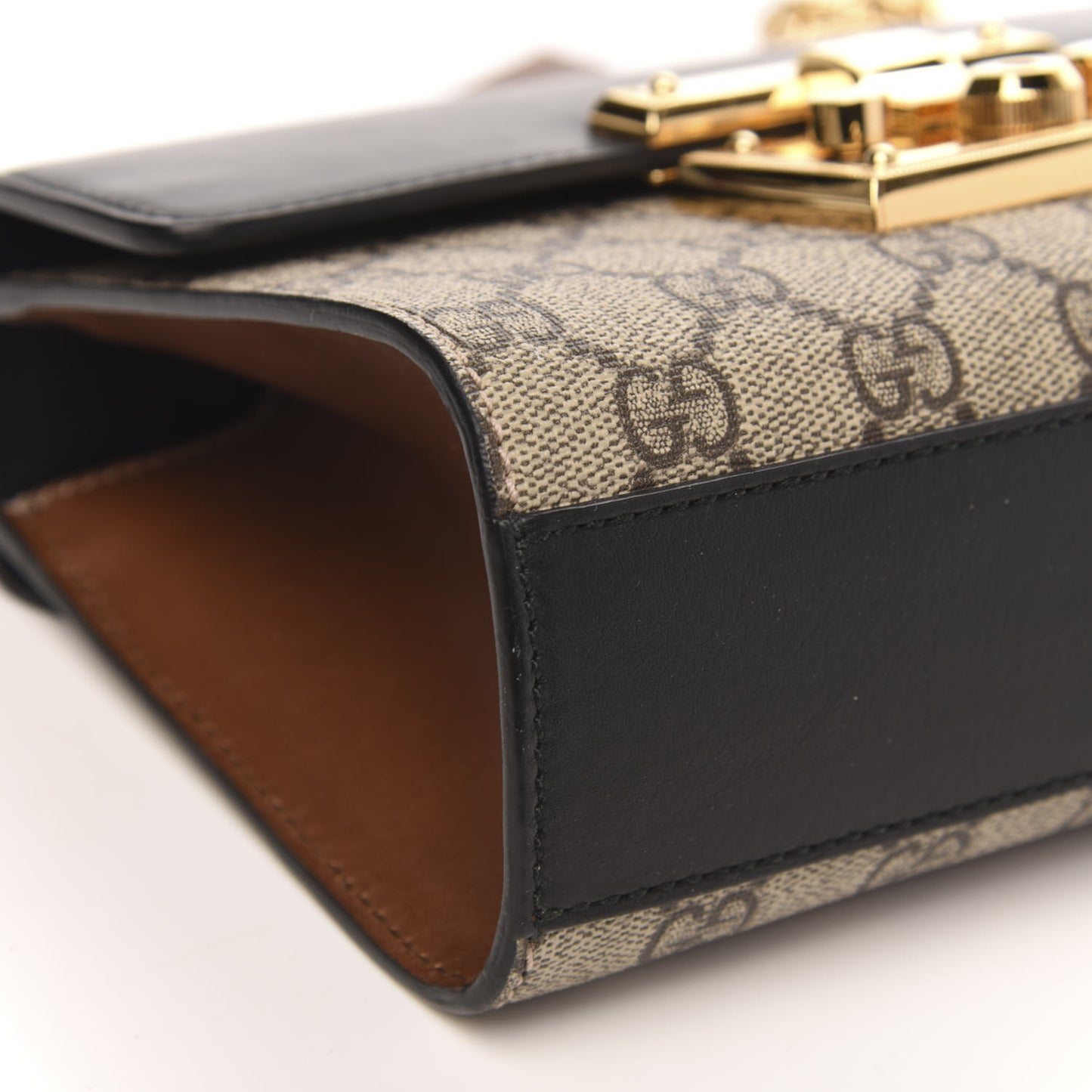 GG Supreme Monogram Calfskin Small Padlock Shoulder Bag Beige Black Cuir
