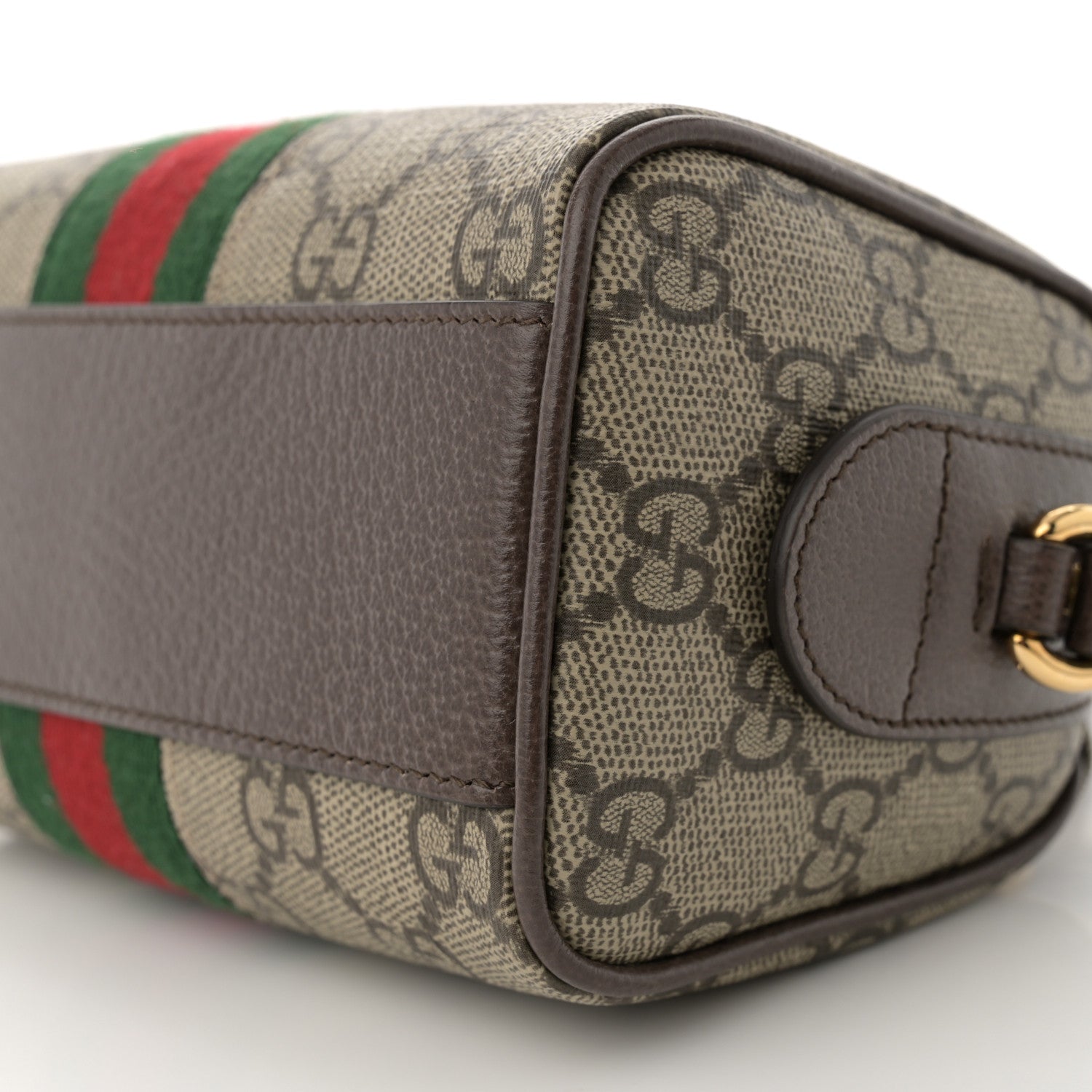 Gucci GG Supreme Monogram Textured Dollar Calfskin Web Super Mini Ophidia Top Handle Bowler Bag Beige Ebony New Acero 10 of 11