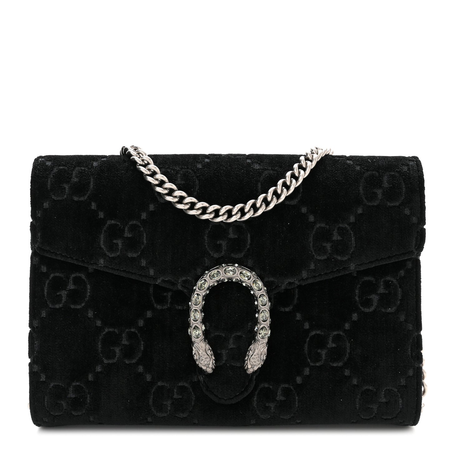 Velvet GG Monogram Mini Dionysus Chain Wallet Black