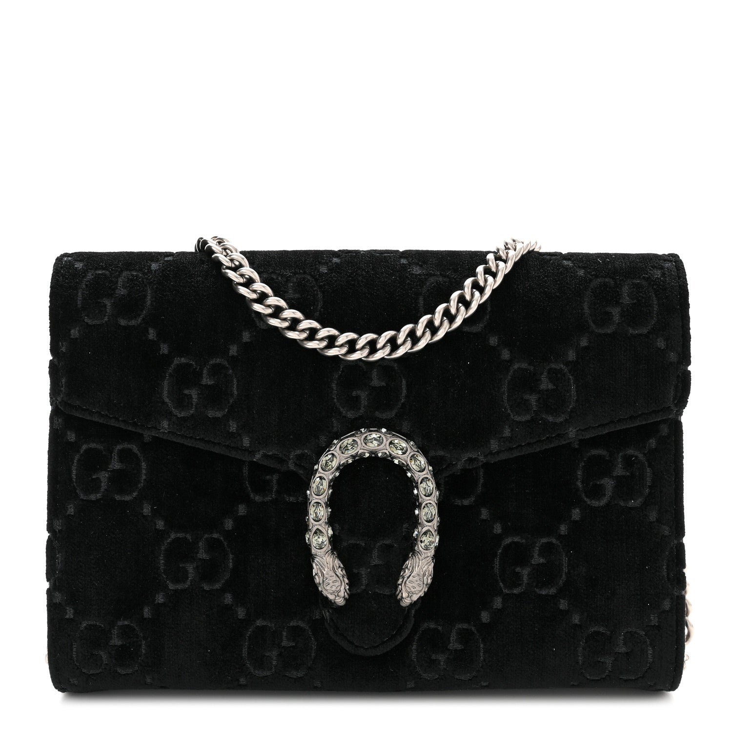 Gucci Velvet GG Monogram Mini Dionysus Chain Wallet Black 1 of 11