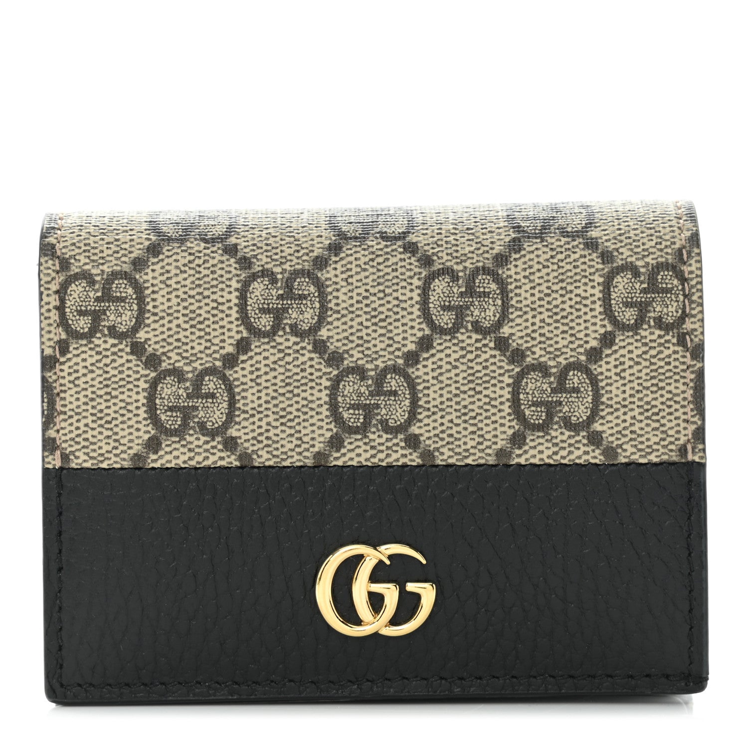 Gucci Dollar Calfskin GG Supreme Monogram GG Marmont Card Case Black Beige Ebony 1 of 10