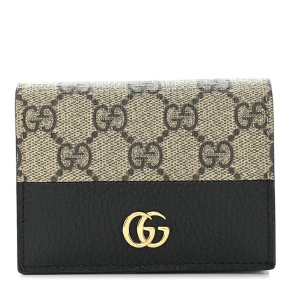 Gucci Dollar Calfskin GG Supreme Monogram GG Marmont Card Case Black Beige Ebony 1 of 10