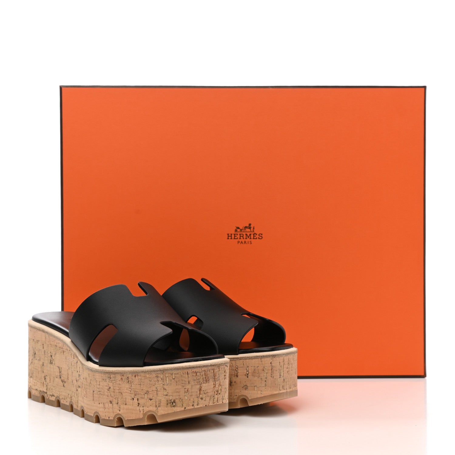 Hermes Calfskin Cork Eze 30 Sandals 36 Black 9 of 9