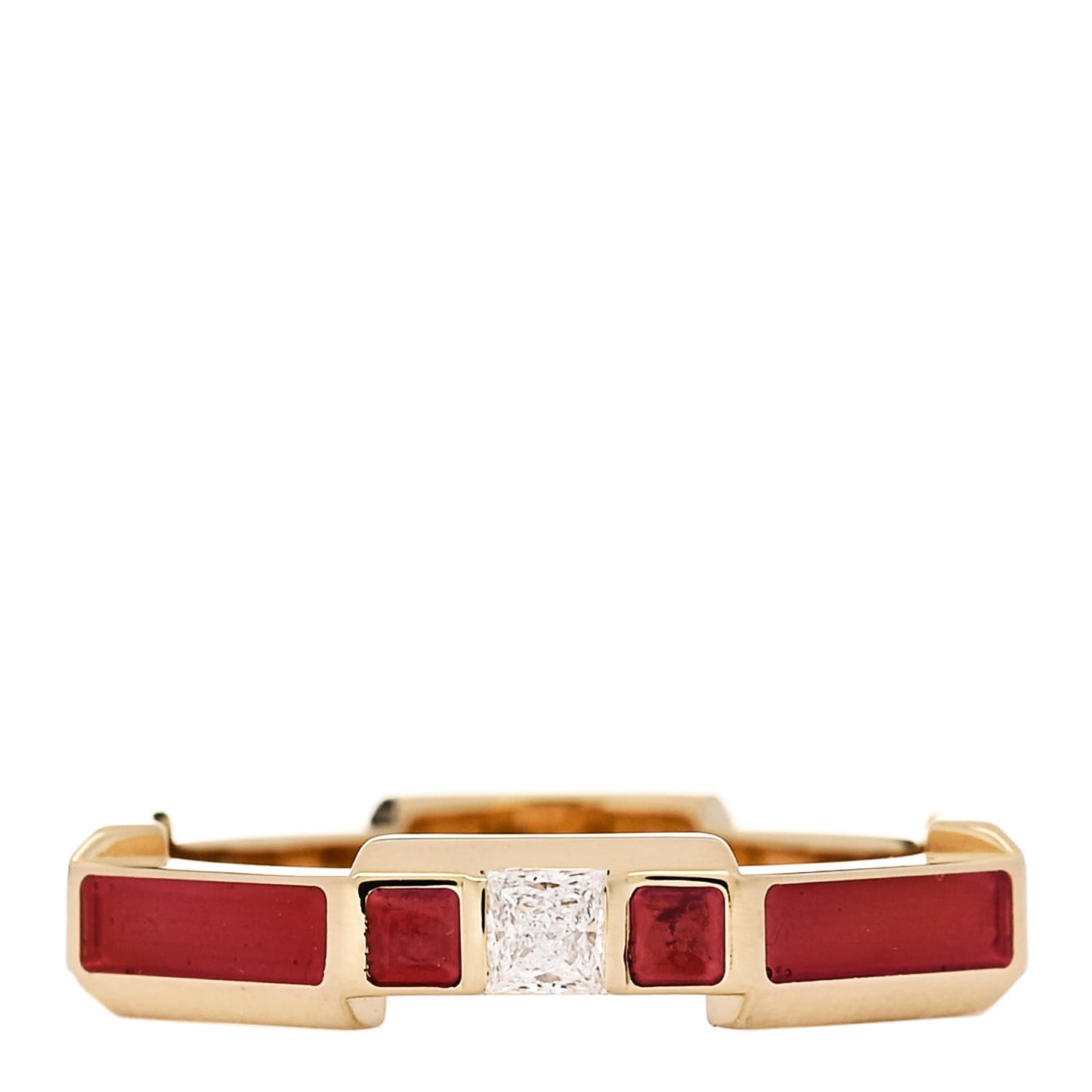 18K Yellow Gold Enamel Diamond Link To Love Ring 52 6 Red