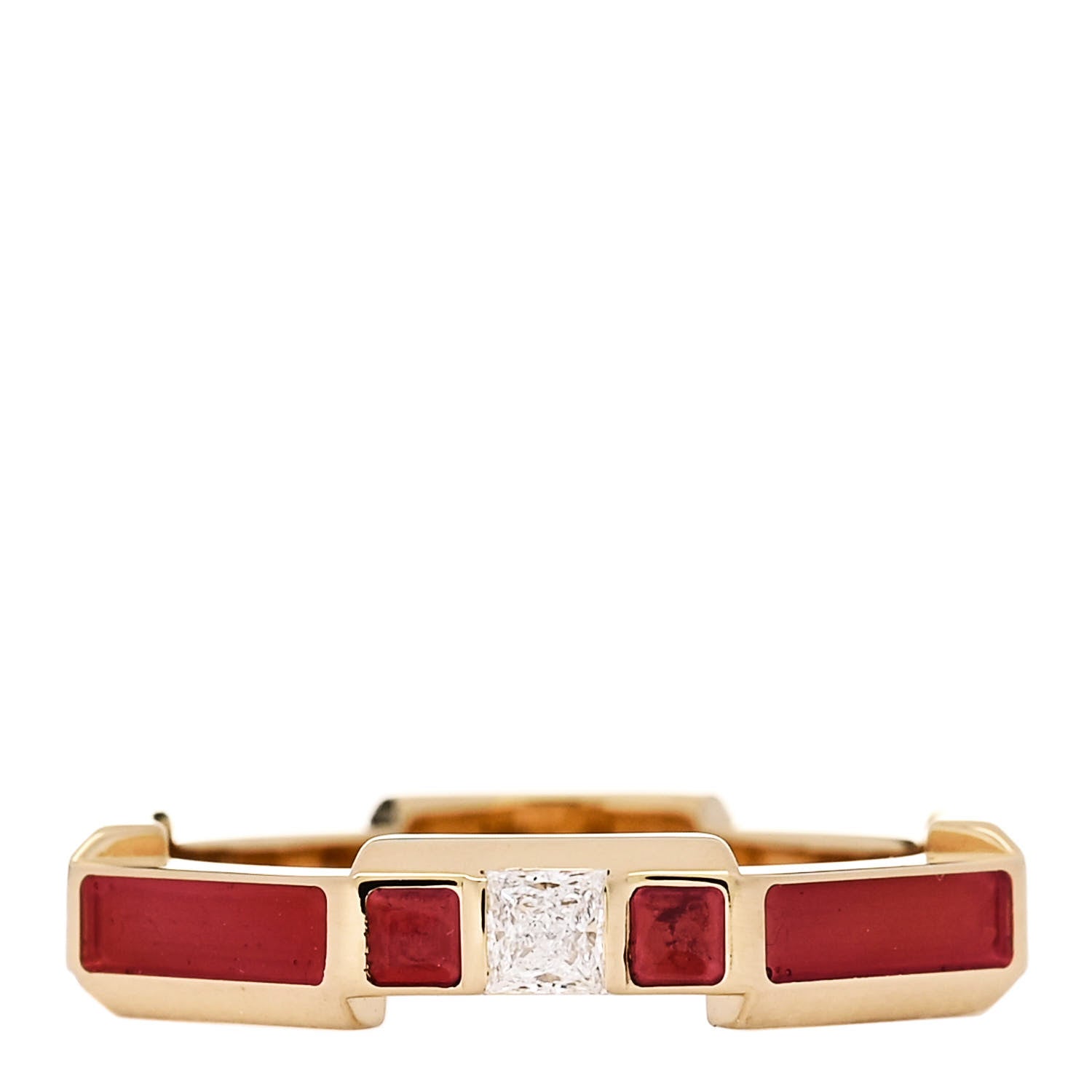 Gucci 18K Yellow Gold Enamel Diamond Link To Love Ring 52 6 Red 1 of 7