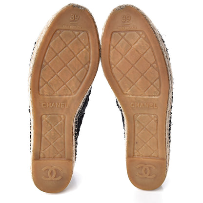 Chanel Metallic Tweed Lambskin CC Espadrilles 39 Black Silver 11 of 13