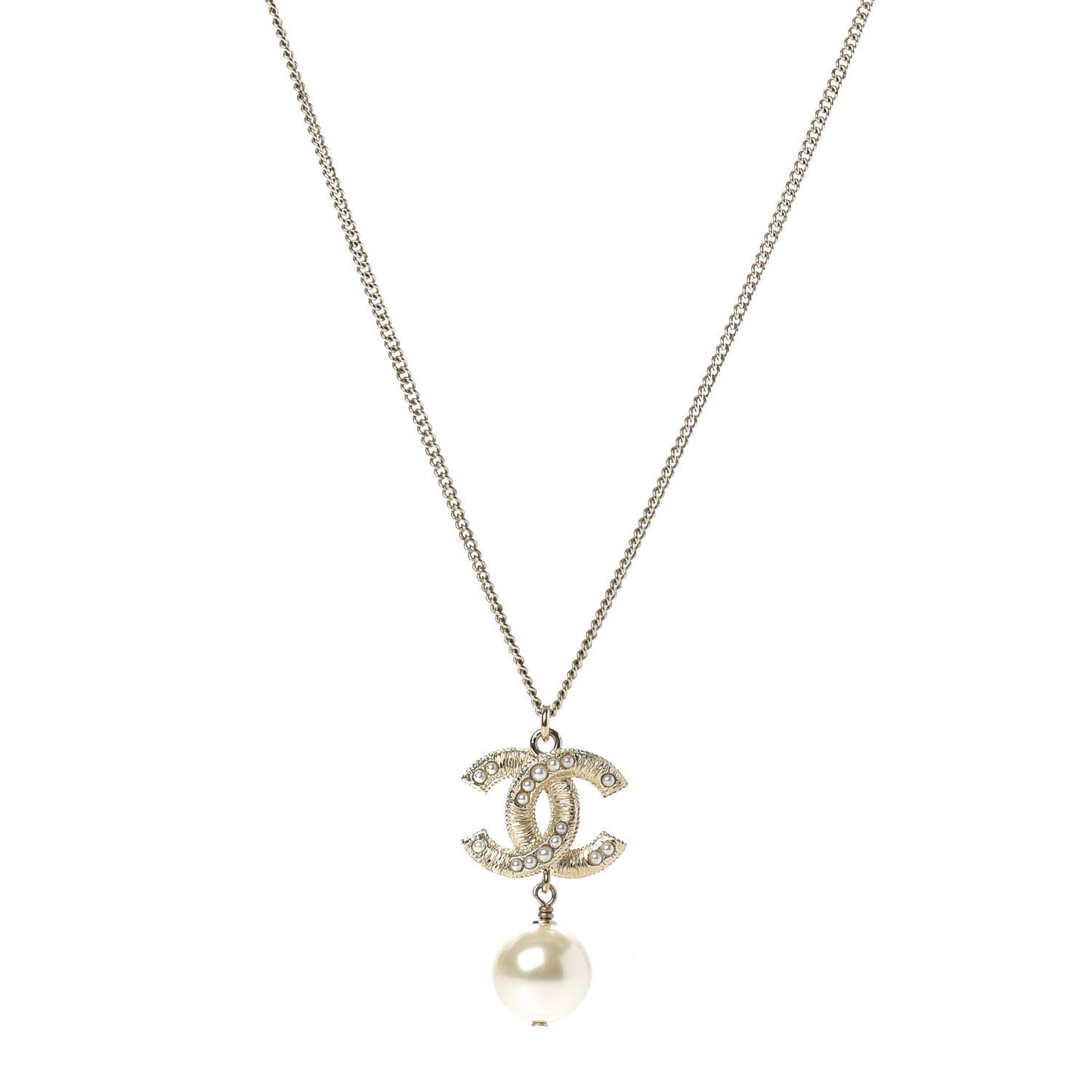 Pearl CC Drop Necklace Gold