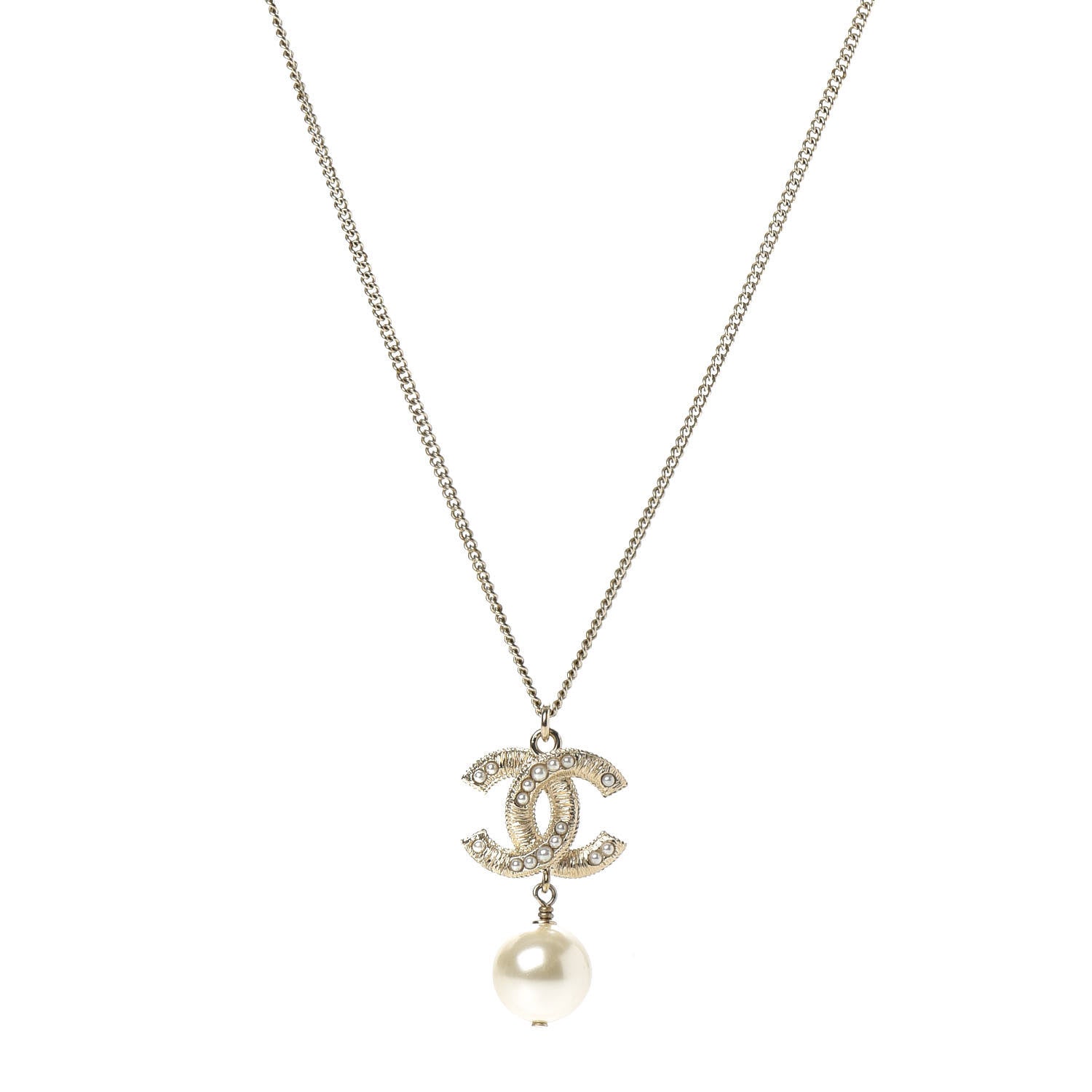 Chanel Pearl CC Drop Necklace Gold 1 of 6