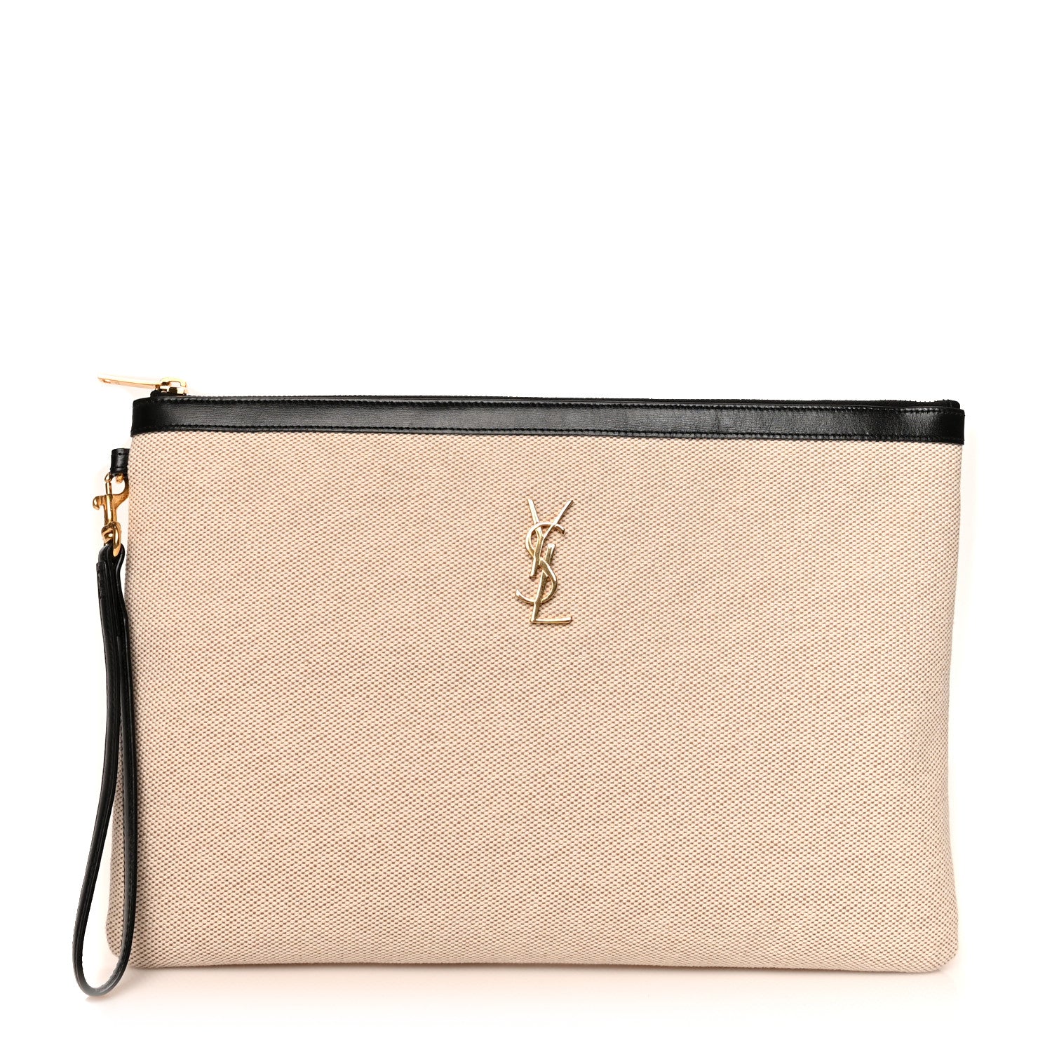 Saint Laurent Canvas Monogram Zipped Pouch Beige Black 1 of 8
