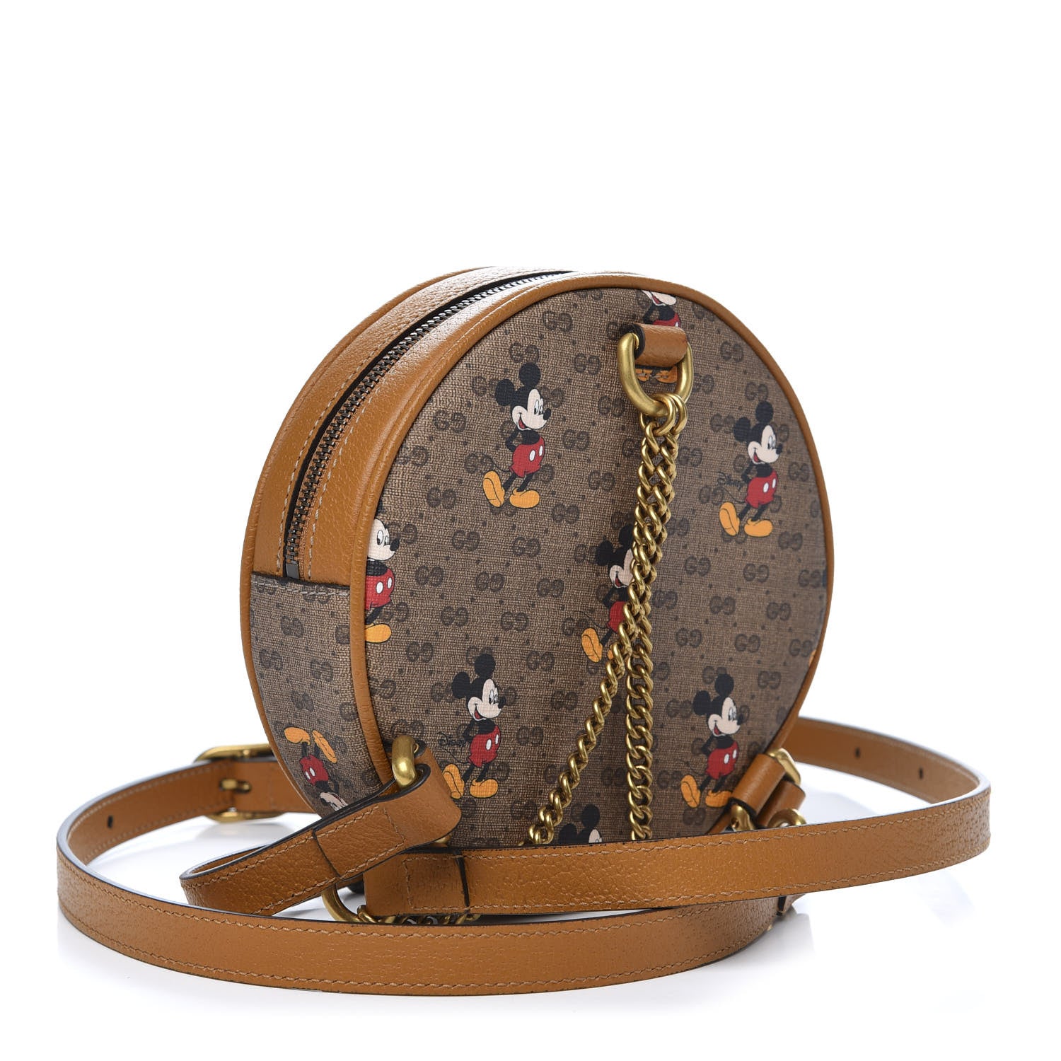 Gucci X DISNEY Mini Vintage GG Supreme Monogram Mickey Mouse Round Backpack Beige Vintage Sun Oil 3 of 9