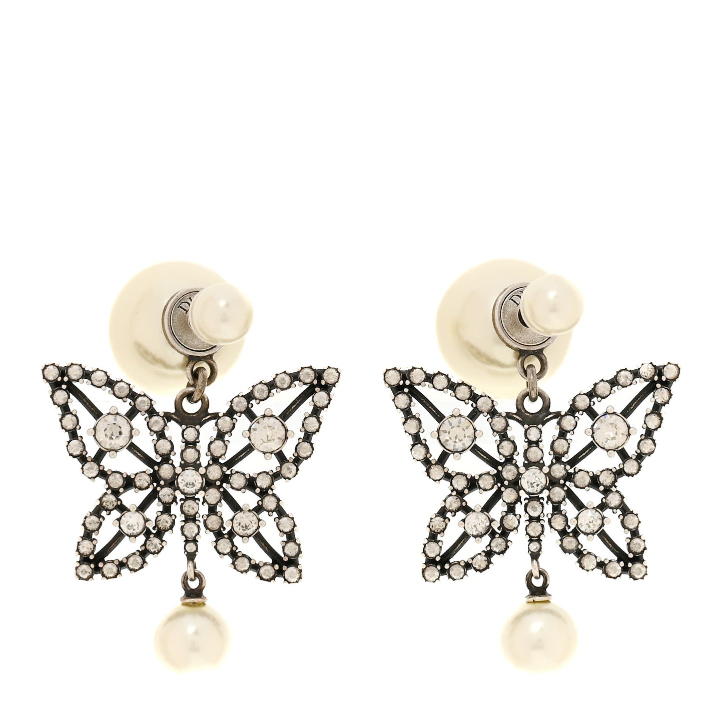 Pearl Crystal Butterfly Tribal Earrings Silver