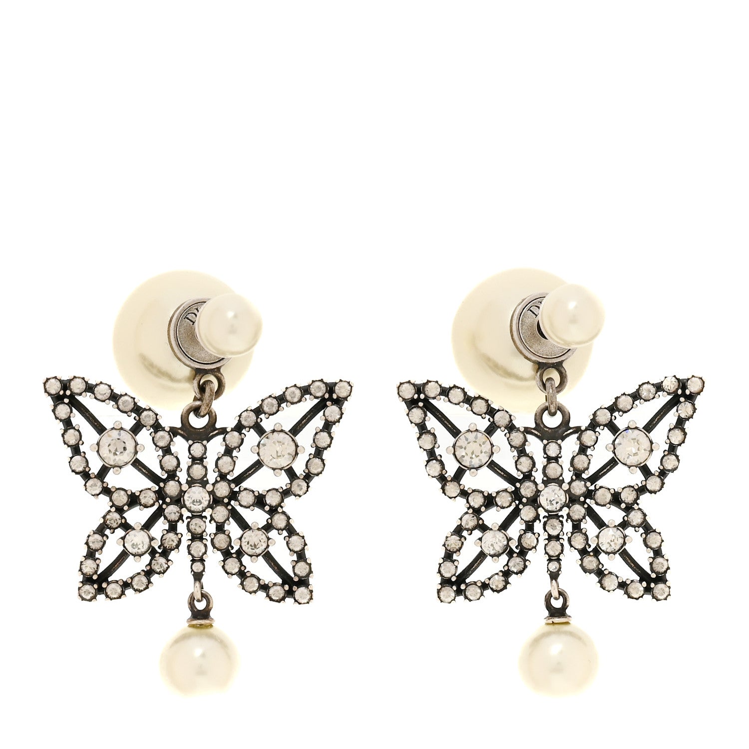 Christian Dior Pearl Crystal Butterfly Tribal Earrings Silver 4 of 5