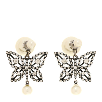 Christian Dior Pearl Crystal Butterfly Tribal Earrings Silver 4 of 5