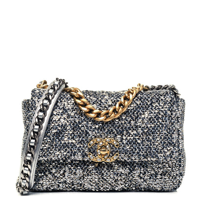 Chanel Sequin Quilted Medium Chanel 19 Flap Silver 1 of 9