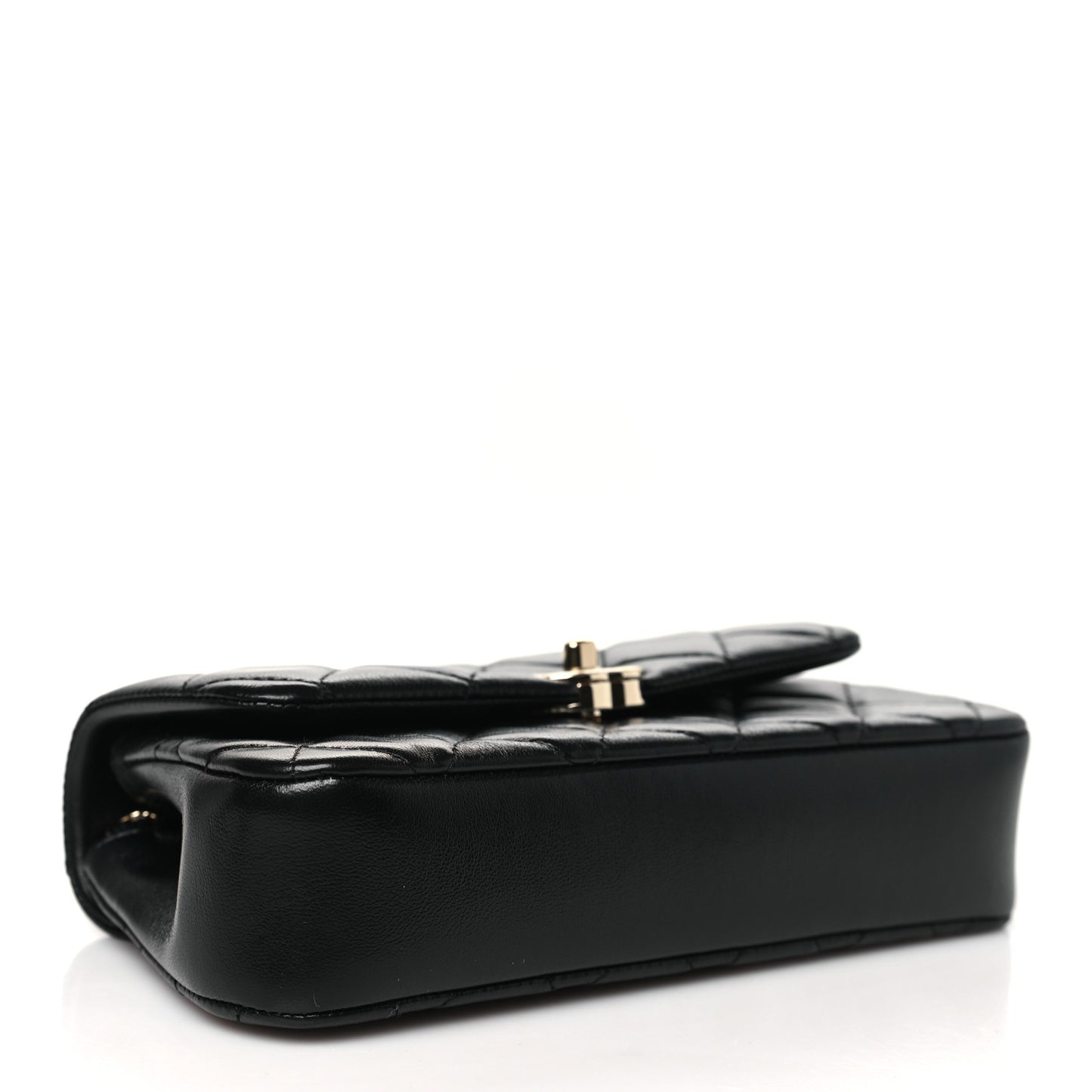Lambskin Quilted Rectangular Clutch With Chain Black