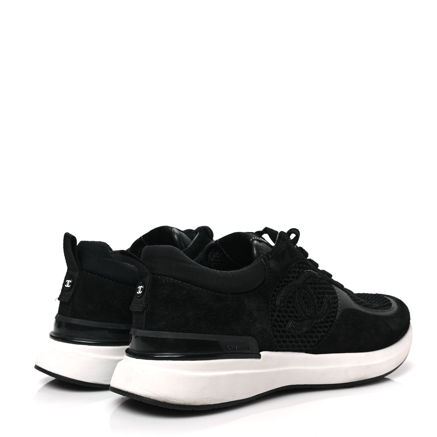 Calfskin Mesh Lycra Suede Womens Logo Sneakers 39.5 Black