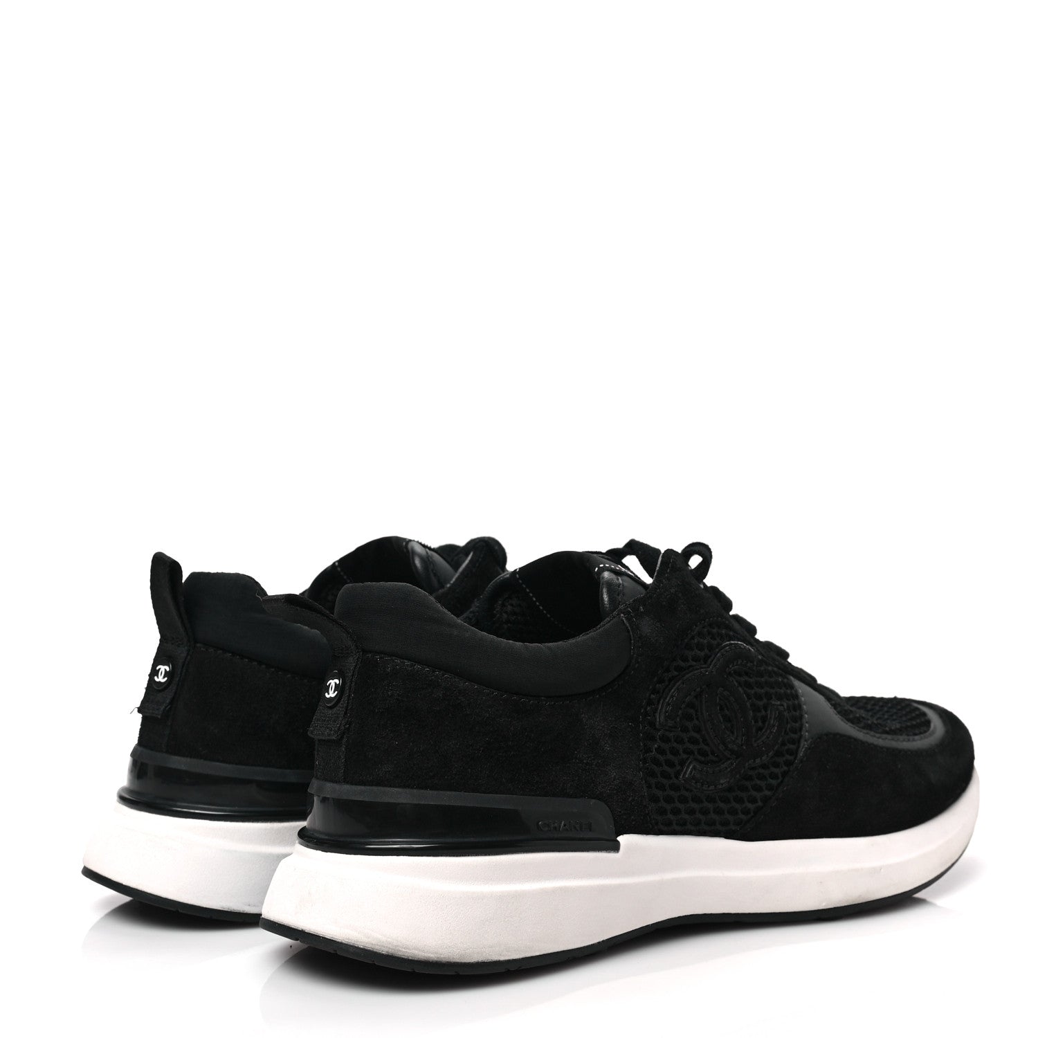 Chanel Calfskin Mesh Lycra Suede Womens Logo Sneakers 39.5 Black 4 of 7