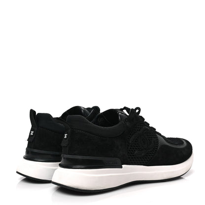 Chanel Calfskin Mesh Lycra Suede Womens Logo Sneakers 39.5 Black 4 of 7