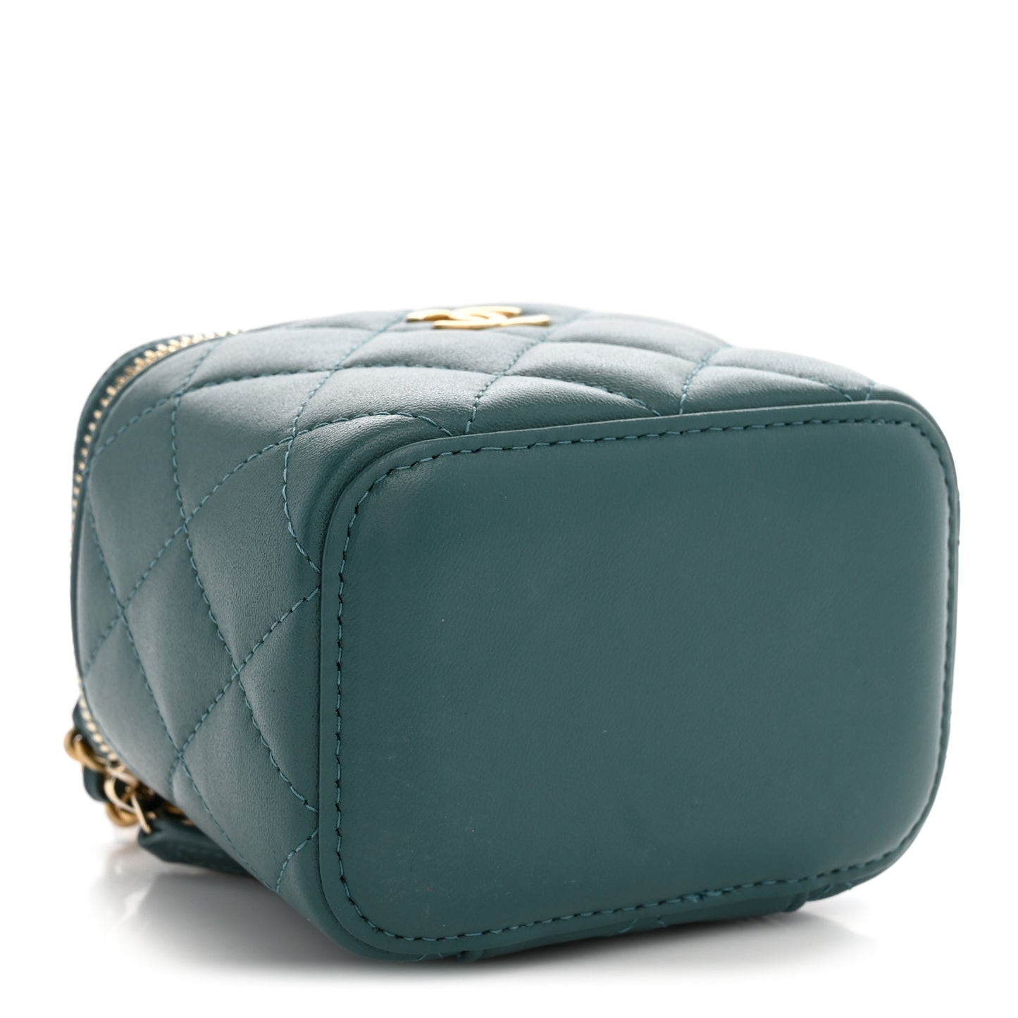 Lambskin Quilted Top Handle Mini Vanity Case With Chain Green