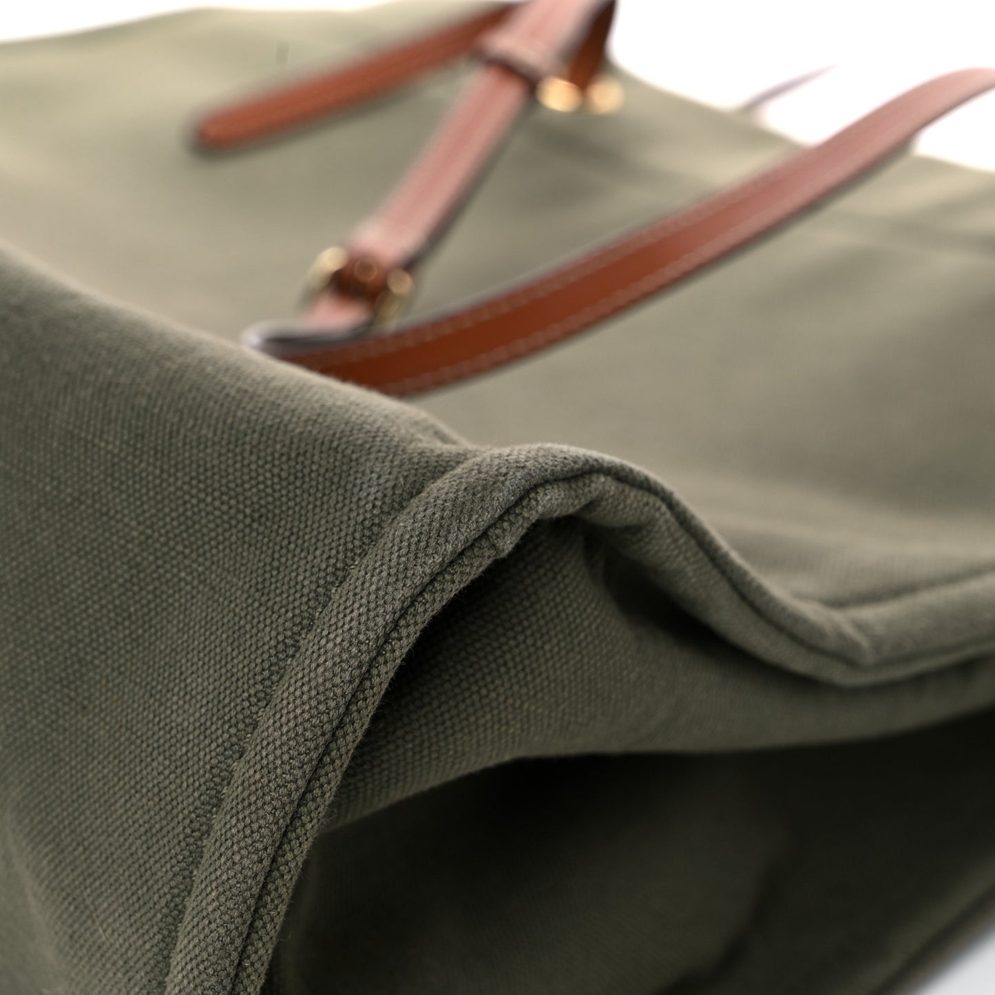 Canvas Calfskin Vertical Cabas Green