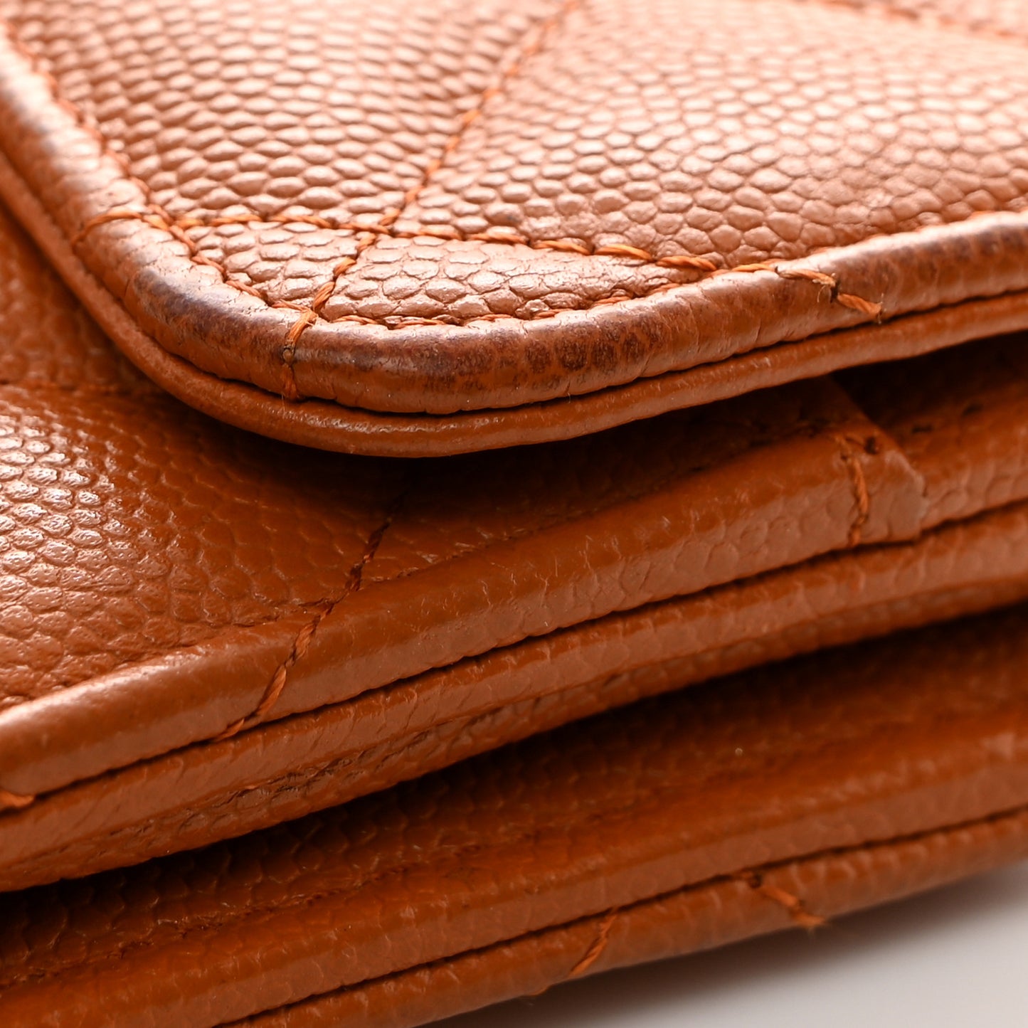 Caviar Quilted Large Gusset Flap Wallet Dark Beige